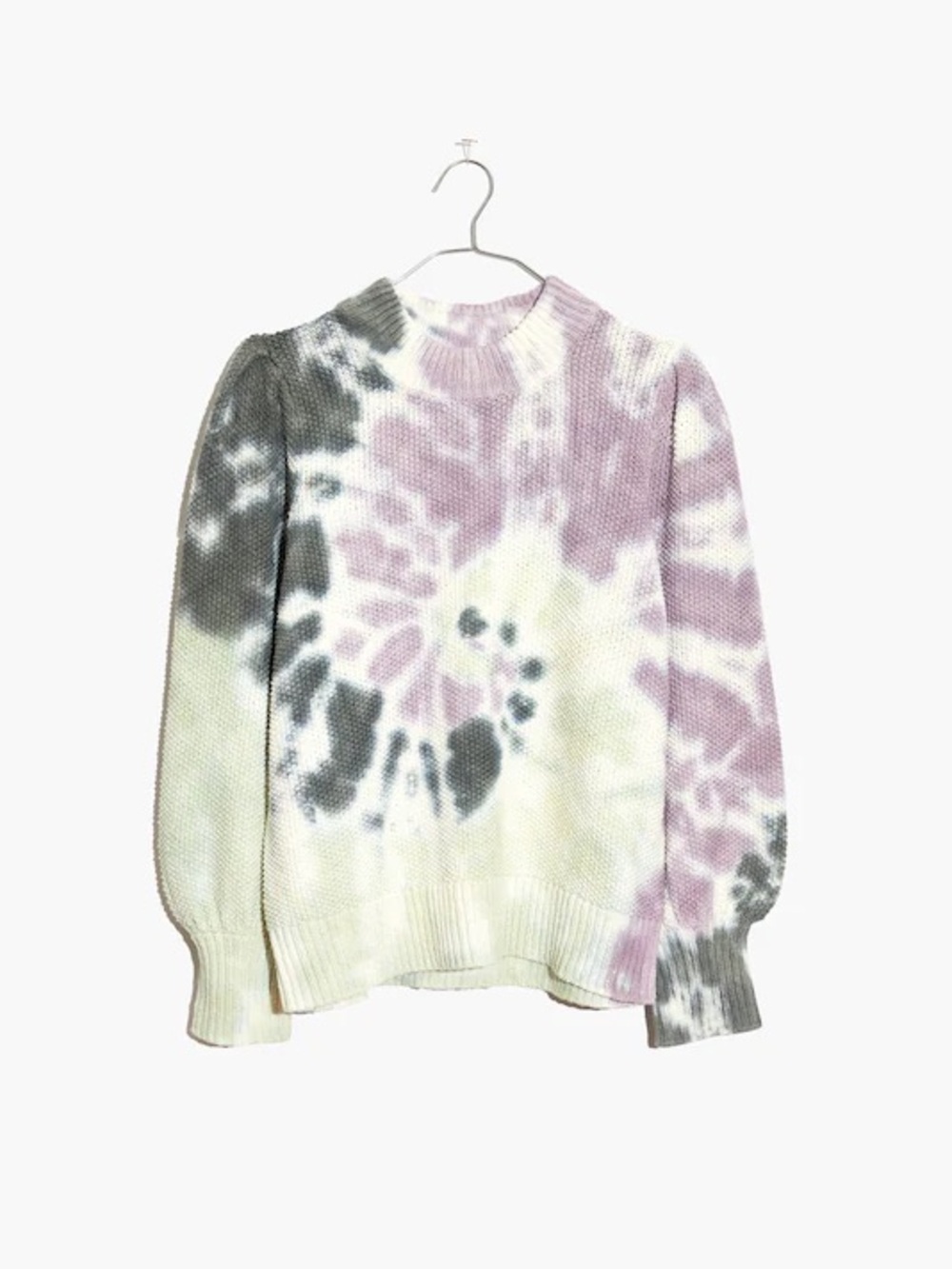 Madewell Tie-Dye Crewneck Sweater in Lavender, Gray, and Cream